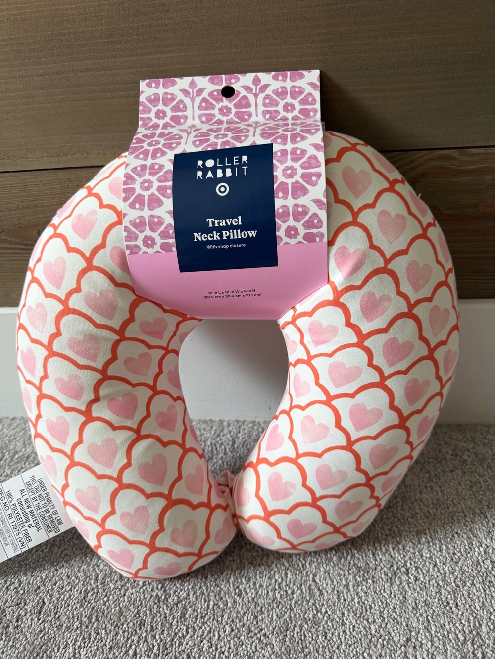 Roller Rabbit x Target Pink and Coral Heart Pattern Travel Neck Pillow NWT